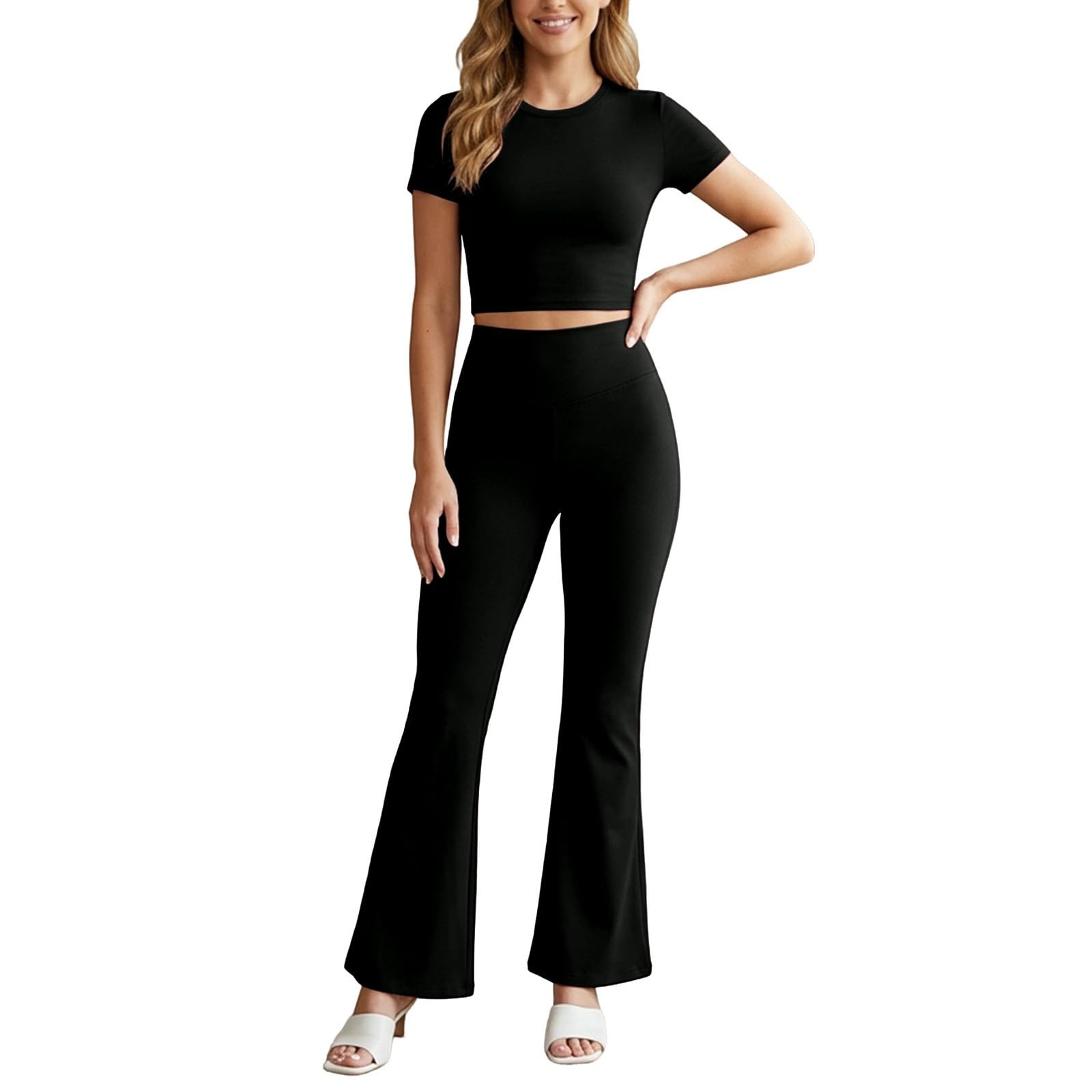Ensemble de sport pour femme - Grandes tailles - Baggy - Long - Élégant - 2 pièces - Survêtement de jogging - Taille courte - Yoga - Tenue de sport - Tenue d'intérieur - 2 pièces - Tenue de
