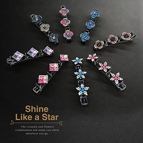 Crystal Stone Hair Clips - Sparkling Rhinestone Hair Clips For Women And Girls - Perfect For Styling, Sectioning, And Lifting Up Braided Hair - Triple Braided Hair Clips - Suitable For Thick And Thin Hair (8 Hair Clips) #TOP1