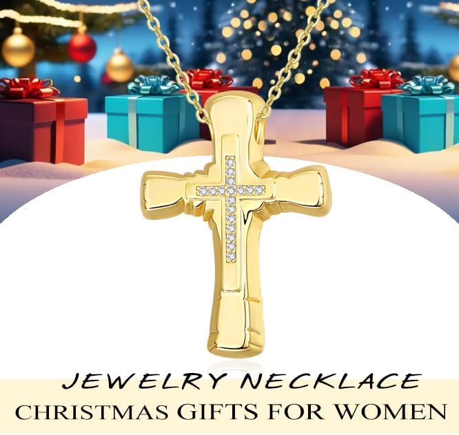 Cross Necklace for Women Bubble Necklace 14K 18K Gold/White Gold Plated Dainty Cross Necklaces Everyday Jewelry Baptism Faith Anniversary Christmas Birthday Gifts for Wife Mom - Image 4