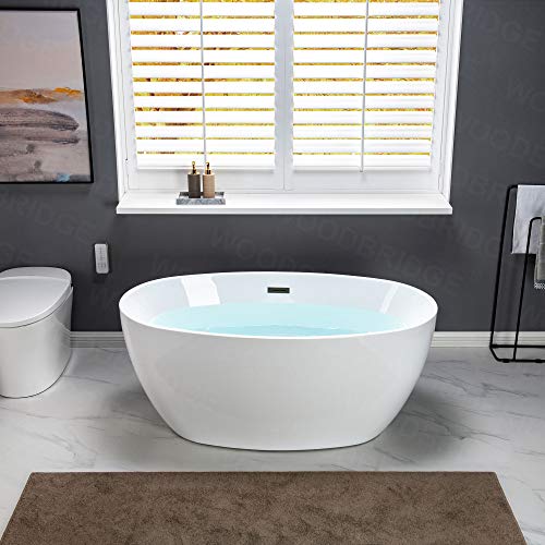 Woodbridge BTA1418 -MB-DRAIN &O 55 Inch Acrylic Freestanding Bathtub Contemporary Soaking White Tub thumb #13