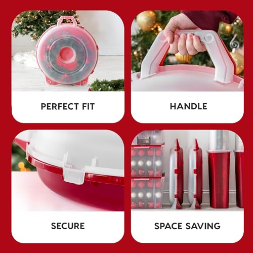 Image of IRIS USA 24 inch Wreath Storage Container With Latches and Handle, 2 Pack, For Holiday Garland /Wreath, Holiday Decorations, and Heavy Duty, Portable, High Protection, and Space Saving Storage, Clear /Red