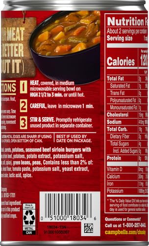 Image of Campbell's Chunky Healthy Request Sirloin Burger With Country Vegetables Beef Soup, 18.8 oz Can (Pack of 2)