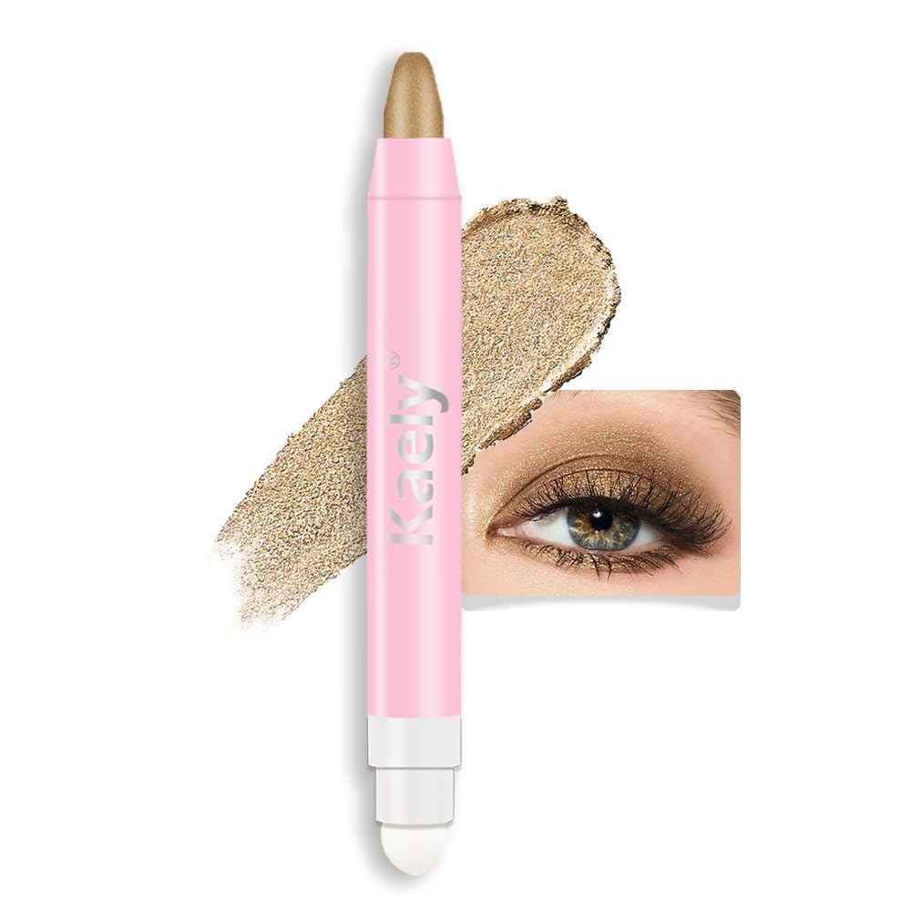 evpct 1Pcs Light Khaki Shimmer Cream Eye Shadow Brightener Sticks for Eyes, Double Ended Cream Eyeshadow Stick Pencil Pen with Applicator, Eye Shadow