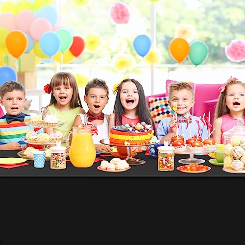 Image of 8 Pack Black Plastic Tablecloth for Rectangle Tables, Premium Decorative Black Disposable Table Cloths for Parties, Bulk Rectangle Party Table Cover for Birthday, Wedding, Anniversary, 54 x 108 Inch