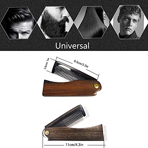 Folding Beard Comb For Men's Hair,Beard,Mustache Styling Comb- Natural Wooden Beard Comb W/Gift Box,Pocket Sized For Grooming & Combing Hair, Beards And Mustaches #TOP2