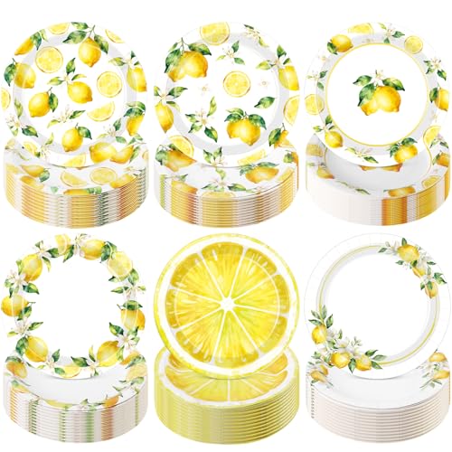 Image of Funnymoom 60 Pcs 7 Inch Lemon Party Paper Plates Lemonade Theme Decorations Fruit Dessert Plates Summer Disposable Tableware Dinnerware Set for Baby Shower Birthday Party Supplies