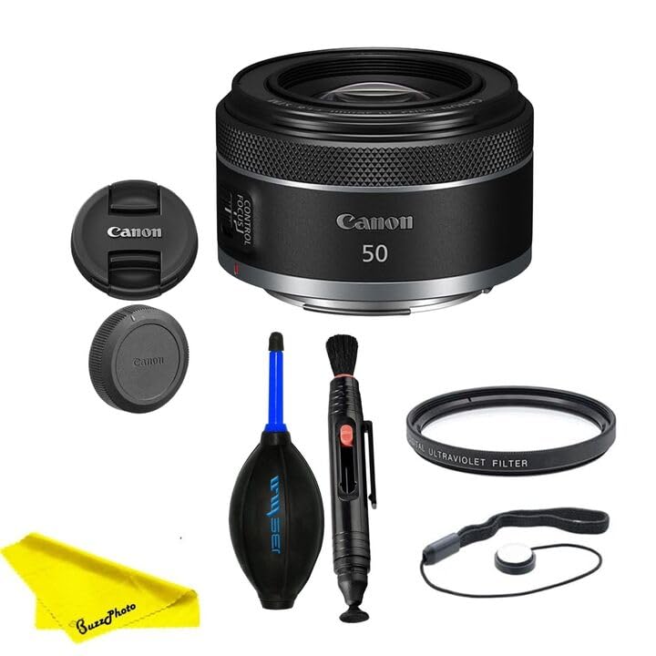 Canon RF50mm F1.8 STM for Canon Full Frame Mirrorless RF Mount Cameras [EOS R, EOS RP, EOS R5, EOS R6] Black (Lens w/BuzzPhoto Basic Accessories Bundle)