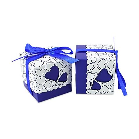 Zhi Jin 50Pcs Sweet Hollow Heart Wedding Candy Boxes Chocolate Gift Bonbonniere Box Party Birthday Decorative Baby Shower Royal Blue Cover