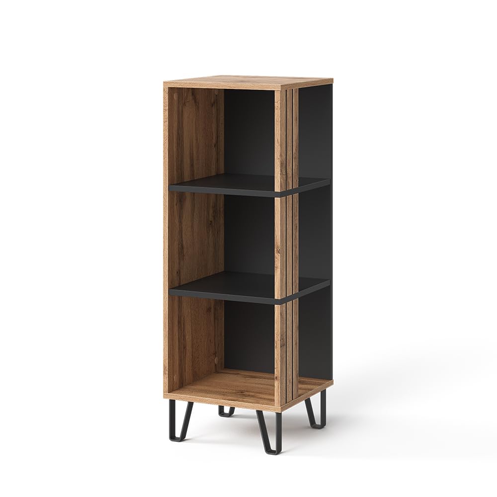 Vicco Bücherregal Amber, Eiche Wotan, 36 x 100 cm | mit 3 Fächern, mit Ablagefach für zusätzlichen Stauraum