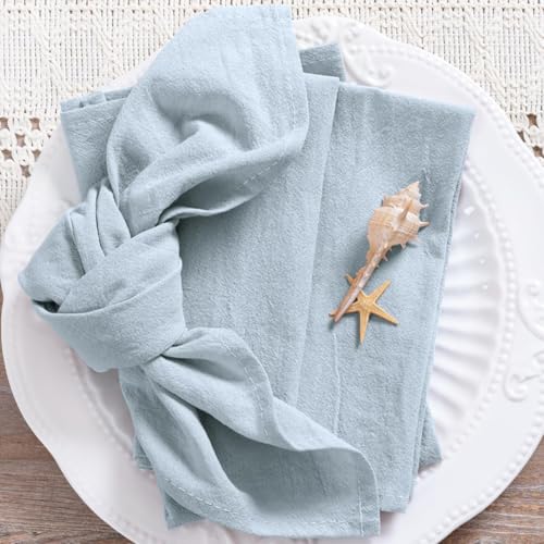 Image of MLMC 8 Pack Silver Blue Cloth Napkins Rustic Washable Cotton Linen Napkins Set of 8 17 inchx17 inch Reusable Dinner Napkins Cloth for Wedding Birthday Party Everyday Use Decor