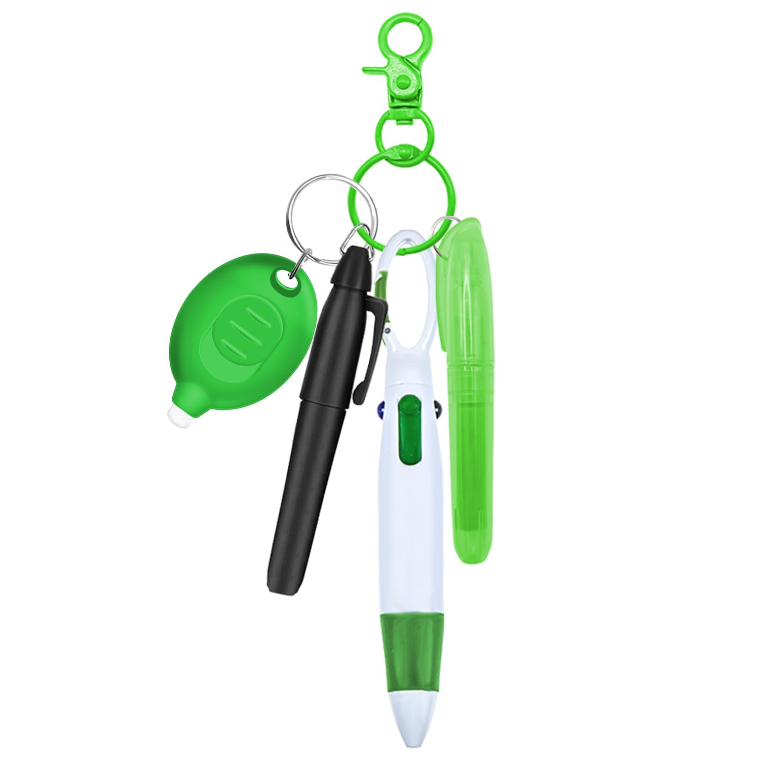 Daemson Nurse Pen Set, Badge Reel Pen Include Highlighter, Permanent Marker, LED Keychain Flashlight, Ballpoint Pen, and Nursing Keychain Clip (Green)