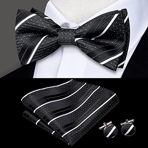 Image of Hi-Tie Bow Ties for Men Pre-Tied Pocket Square with Cufflinks Mens Bowtie Sets for Wedding Formal Party