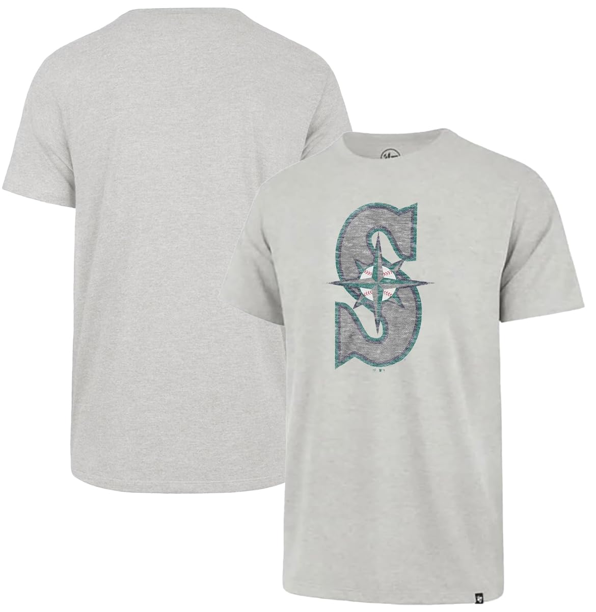 47 Brand MLB Men's Team Color Distressed Imprint Primary Logo Short Sleeve Baseball T-Shirt, Seattle Mariners Gray, Medium
