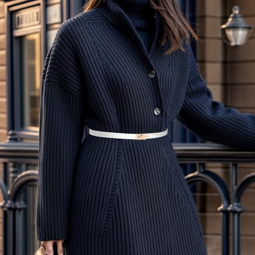 Adjustable Thin Belt For Women Skinny Belts For Dress Women Solid Color Alloy Turn Lock Belt For Jeans Coat,White2