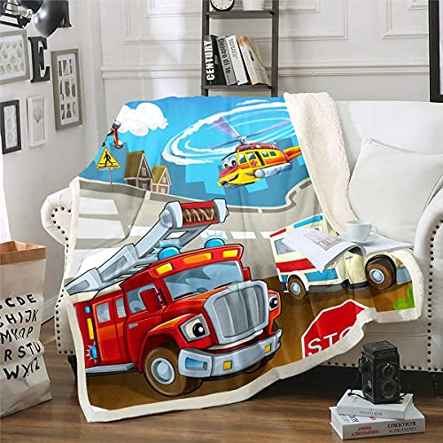 Feelyou Fire Truck Sherpa Blanket For Boys Soft Fluffy Fleece Throw Blanket Kids Toddler Cartoon Car Plush Blanket Ambulance Helicopter Fuzzy Blanket 40"X50" #TOP22