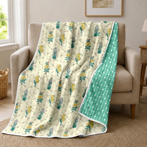 Image of Divine Casa 120 GSM Microfiber Single Comforter | Reversible Quilt with Soft Floral Print | Lightweight Cozy Bedding Blanket | 230 x 140 CM | Cream Ivory