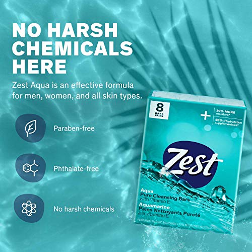 Image of Zest Invigorating Aqua Bar Soap - 8 Bars - Refreshing Rich Lather Rinses Your Body Clean and Leaves You Feeling Moisturized with Vitamin E for Smooth, Hydrated Skin