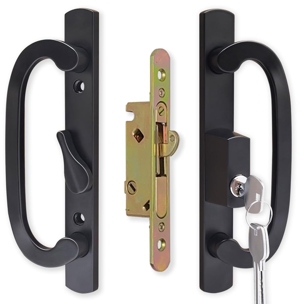 Allywasai White Patio Sliding Door Handle Set With Mortise Lock, Key Cylinder And Keeper, Replacement Handle Lock Set Fits Door Thickness From 1-1/2" To 2-1/4", 3-15/16" Screw Hole Spacing, Keyed,