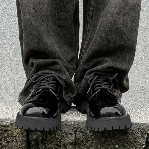 Mens Patent Leather Lace-Up Platform Dress Oxfords Shoes Casual Round Toe Non Slip Derby Shoes for Formal Business Wedding2