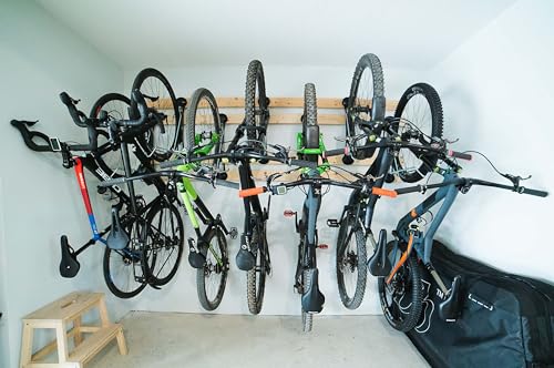 Image of Steadyrack Bike Rack - Pivoting Mountain Bike Rack, Holds Up to 77 lbs, Fits 24 inch-29 inch Wheels, 2.1 inch-2.8 inch Tires, Foldable Wall Mount for Space-Saving Bicycle Storage - 2 Pack