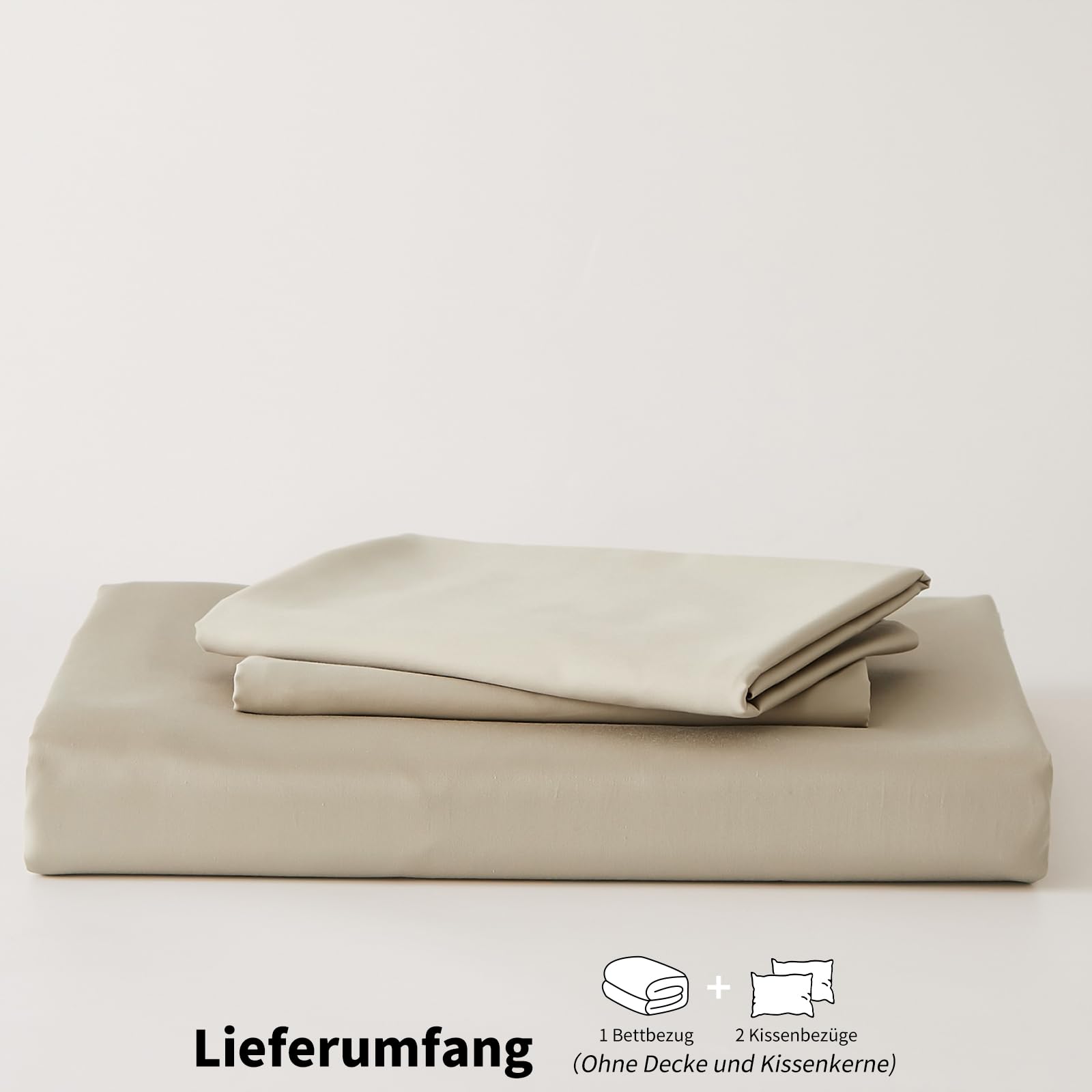 Satin Bettwäsche 220x240 Beige 100% Langstapelige Baumwolle Kühlend Mako Satin Bettwäsche Weich Seidig Atmungsaktiv Seide Bettbezug Set 3 Teilig mit Reißverschluss und 2 Kissenbezüge 80x80 cm