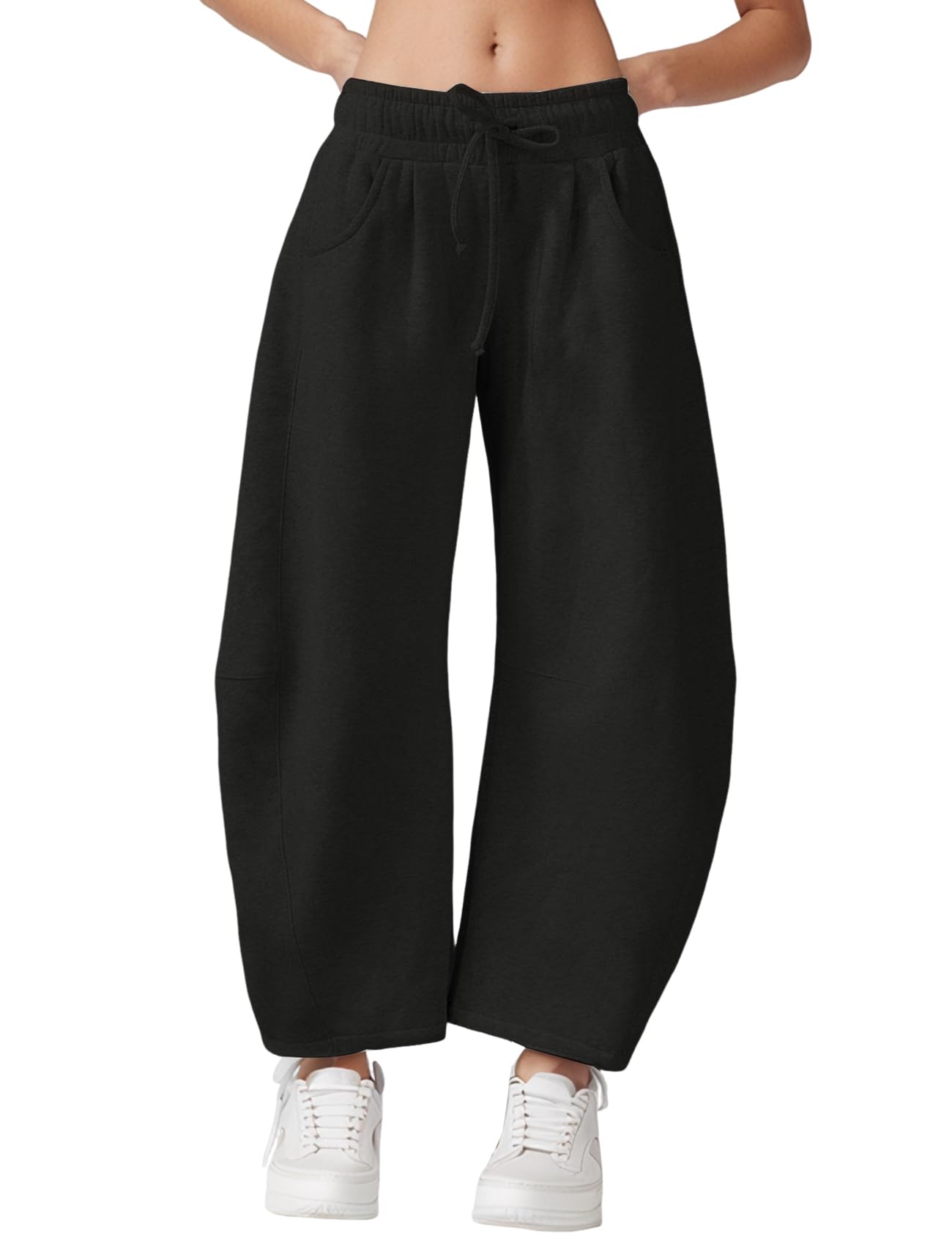 Wyeysyt Womens Barrel Leg Sweatpants Elastic Waistband Drawstring Wide Leg Pants Baggy Cotton Palazzo Pants with Pockets
