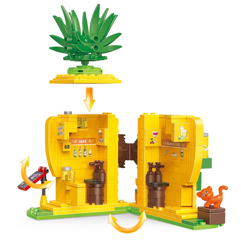 Image of Pineapple Refreshing Store Building Blocks Set - 249 PCS STEM Construction Toy for Kids 6+ | Creative DIY Fruit Shop Model | Educational Gift for Girls & Boys | Easy-to-Build Block Set
