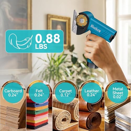 Image of Bluebow Cordless Electric Scissors, Rechargeable Cardboard Cutter | LED Light,4-Speed Settings, Safety Lock, 2 Blades, USB-C Battery Powered Box Cutter for Carpet, Leather, Fabric, Packages