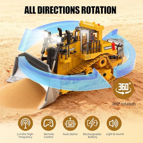 Image of Magicwand 1:18 Scale Die-Cast 9 Channel Multi-Directional Bulldozer with Working Headlights Lights & Sound for Kids【Mustard】【Pack of 1】