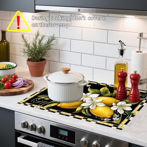 Image of Nuxovilar Stove Top Cover Glass Stove Top Cover Protector Lemon Floral Pattern Polyester Diatomaceous Earth Mixture 28.65x20.47inch Decorative Kitchen Mat Countertop, Dining Table, Coffee Bar