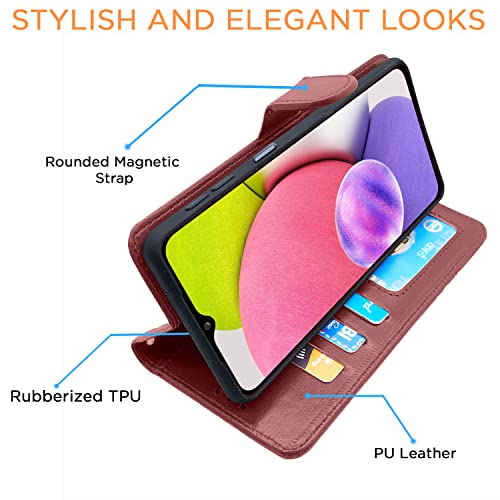 Image of Pikkme Samsung Galaxy A03s Flip Cover | PU Leather Finish | 360 Protection | Wallet & Stand | Strong Magnetic Flip Case for Samsung Galaxy A03s (Brown)