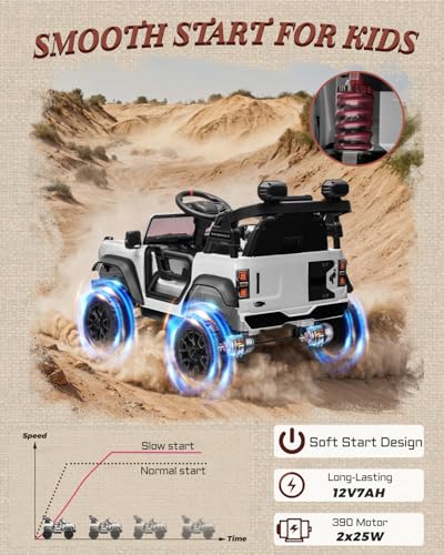 Image of First Ride On Ford Bronco Raptor 12V Toddler Ride on Toys, Safe Kids Ride on Truck with Remote Control, Children Electric Cars with 4 Wheels Suspension, Radio, Music, Bluetooth (12V, White)