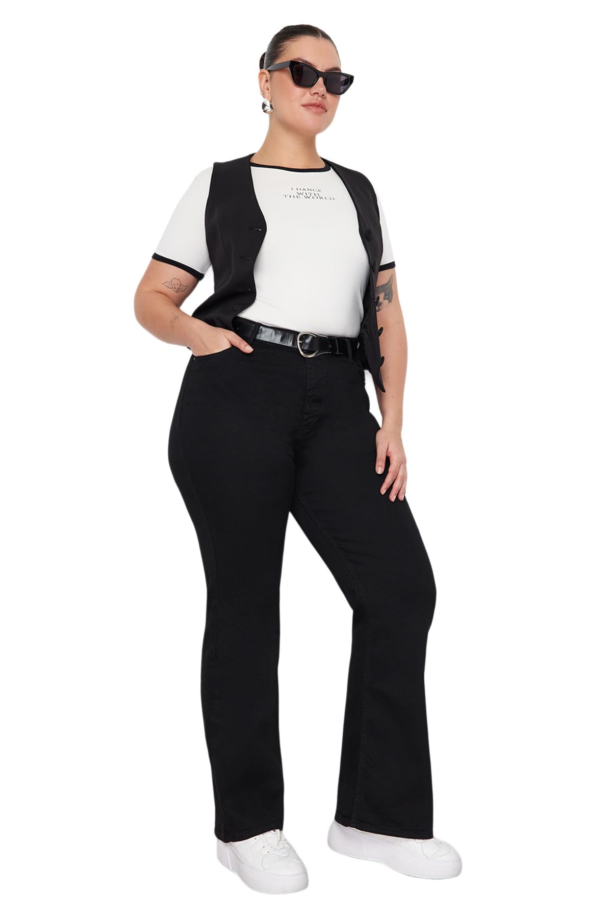 Trendyol Women Plus Size High Waist Flare Leg Plus Size Jeans