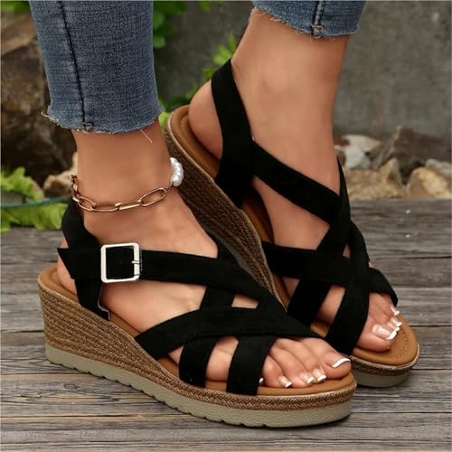 Cross Band Wedge Sandals Women Summer Peep Toe Thick Soled Sandles Woman2