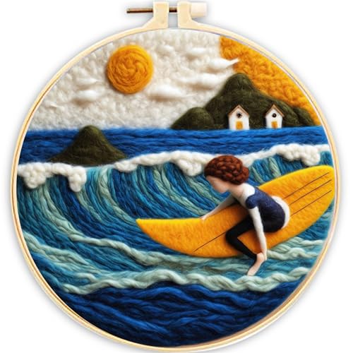 Image of SARBUTER Needle Felting Kits, DIY Wool Felt Starer Needle Felting Kits for Beginners ，Suitable for Giftware Home Decoration (Surfing Seaside)