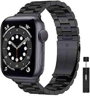 LIWIN 38mm 40mm 41mm Metal Strap Compatible with Apple Watch Series 8/7/6/5/4/3/2/1 SE, Business Stainless Steel Band Adjustable Replacement Strap (Black)