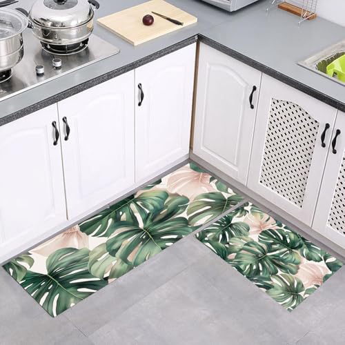 Tapis de cuisine feuille de monstera au design aquarelle élégant - 2