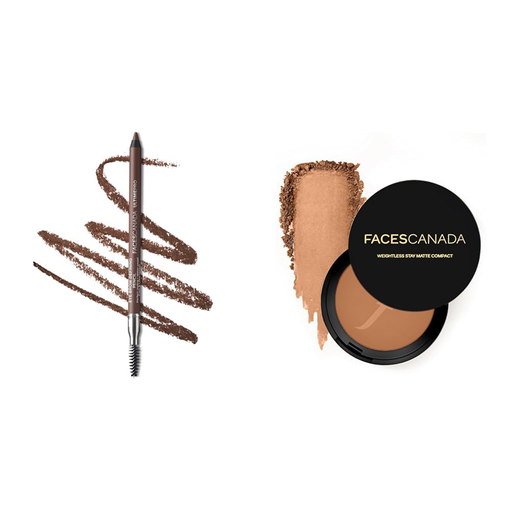 FACESCANADA Ultime Pro Eyebrow Defining Pencil - Dark Brown 02, 1.2 g & Weightless Stay Matte Finish Compact Powder - Natural Almond 06, 9g-image-34