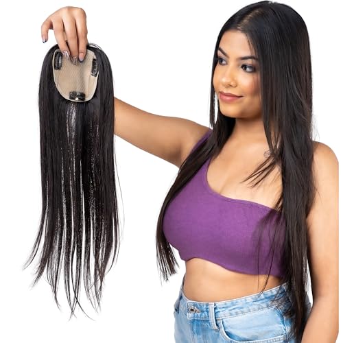 Image of Capilus 100% Human Hair Extensions for Women, Clip in Scalp Topper /Hair Topper, Silk Based- (5 inchx3 inch, 20 Inches, Natural Brown)