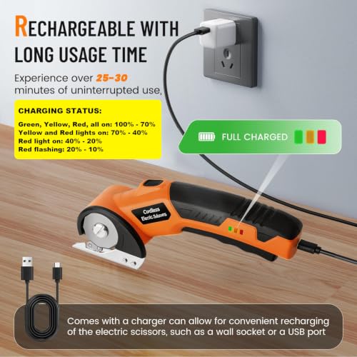 Image of Electric Scissors, Cardboard Cutter, With LED Light, High-Efficiency Brushless Motor, 2000mAh Battery, Tungsten Steel Blade, Suitable for Cloth, Cardboard, Carpet Wire Rope Cutters Orange