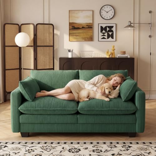 Image of Gizoon 71 inch Small Cloud Loveseat Couches for Living Room, 2 Seater Love Seat Sofa with Comfy Deep Seat, Small Washable Couches with Removable Corduroy Cover for Apartment, Green