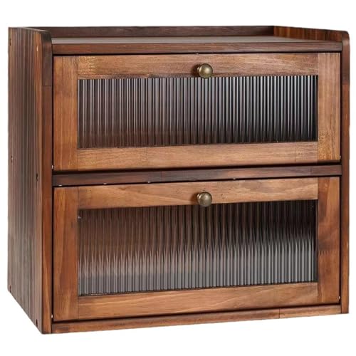 Beauenty Double Layer Large Capacity Bread Bin for Kitchen Countertop Bread Box Wooden Bread Storage Container Bin Large Capacity Bread Storage Organizer with Acrylic Window (vintage color)