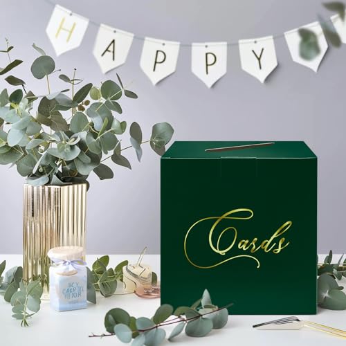 Image of Green and Gold Card Box Gift Card Box Holder Envelope Box for Wedding Birthday Baby Shower Graduation Party Card Box