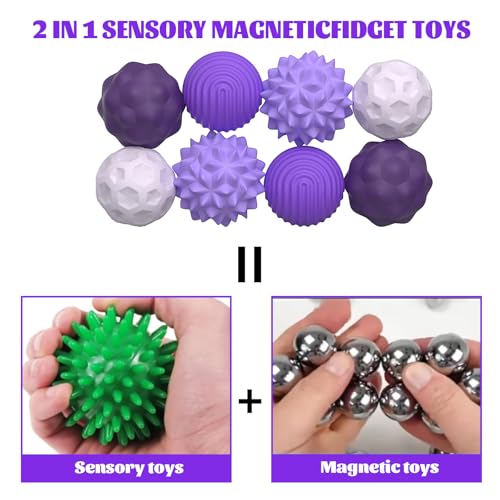8 Stück Magnetische Fidget Toys, Magnetische Anziehungskraft Stress Bälle mit Silikonhülle, Magnetkugeln Stressball Silikon Sensorik Spielzeug, Sensory Toy ( lila )