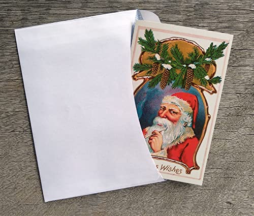 Image of PIXILUV CHRISTMAS SANTA (Pack of 12) Notecards Small Greeting Cards # Vintage Santa Claus with Toys and Christmas Wishes ~ Vintage Christmas Postcards Reprint