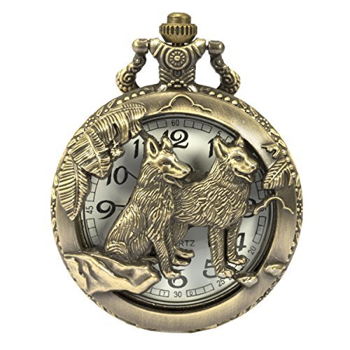 Reloj de Bolsillo SIBOSUN Steampunk Patrón Lobo Caja Cadena Estuche Hueco Cuarzo Números árabes Cover