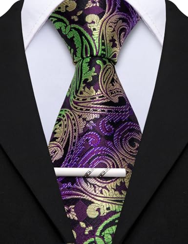 Image of Barry.Wang Mens 6 PCS Ties Silk Striped Paisley Check Floral Necktie Silky Woven Wedding Business Party Ties 3.34 inch