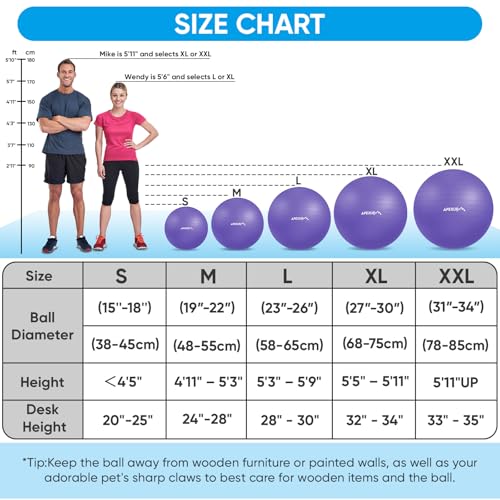 Image of APEXUP Yoga Ball, 660 lbs Anti-Burst Exercise Ball with Pump, 5 Sizes