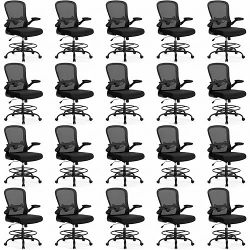 Image of ErGear Drafting Chair, Standing Desk Chair with Flip-Up Armrests, High Desk Chair Adjustable Height, Ergonomic Tall Office Chair with Lumbar Support and Adjustable Footrest Ring,20 Pack
