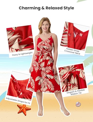 Image of PATPAT Family Matching Outfits Mommy and Me Dresses Hawaiian Tropical Vacation Beach Spaghetti Strap Dress and Shirt